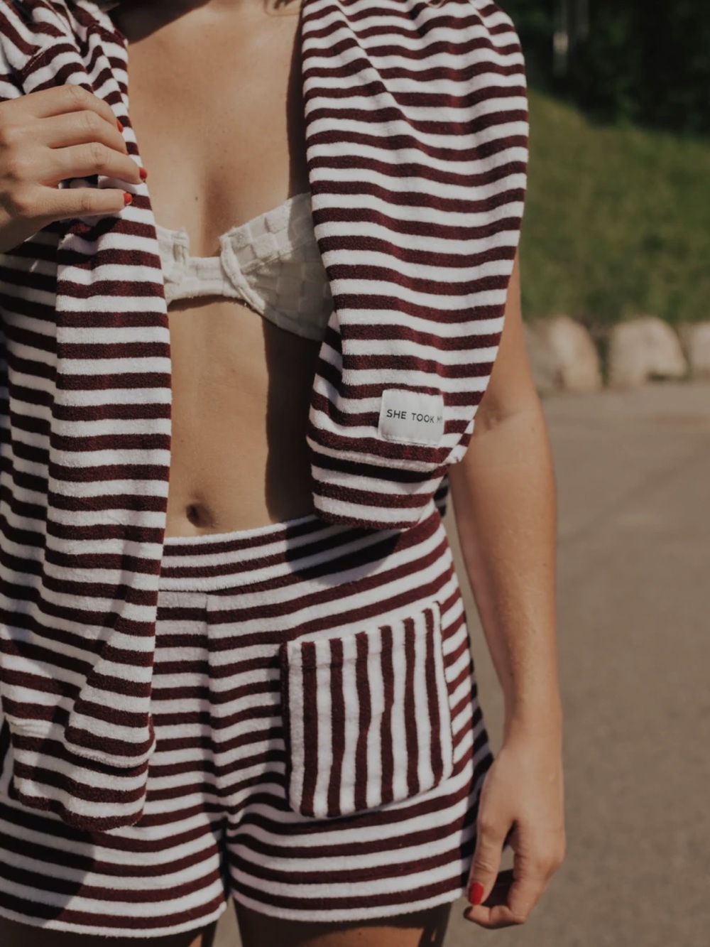 Striped Terry Set - Brown & White